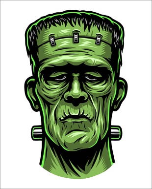 Color illustration of Frankenstein head Cranium